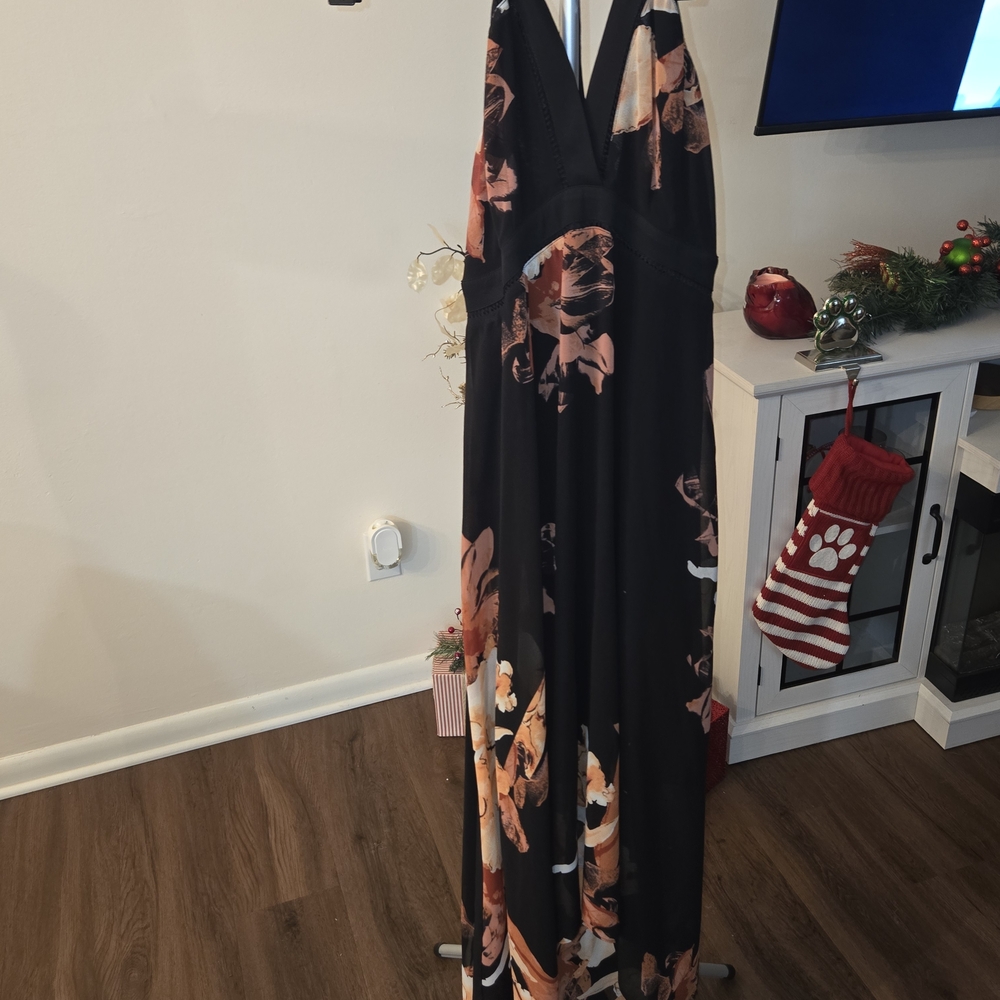 White House Black Market Black and Peach Floral Dress